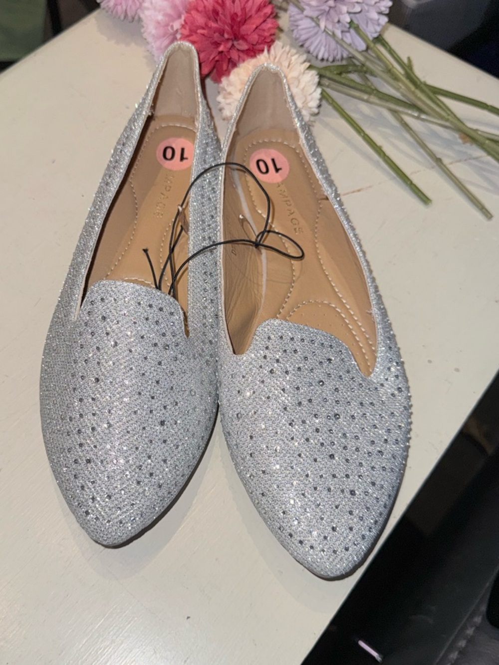 💖 New RAMPAGE Silver Sparkle Pointed Toe Women's Flats size 10
